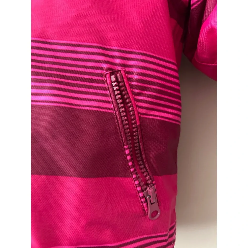 Minymo Kids Pink Striped Hooded Winter Jacket Insulated Ski Coat Thumbhole Cuffs